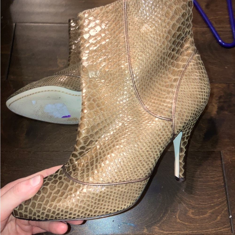 Enzo Angiolini bronze copper snakeskin leather stiletto heel boots Sz 9m